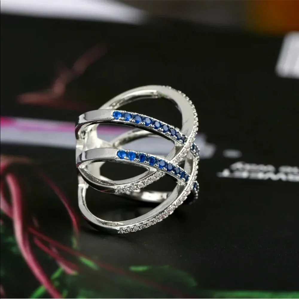 New 925 Silver X Shape women’s Sapphire Ring
